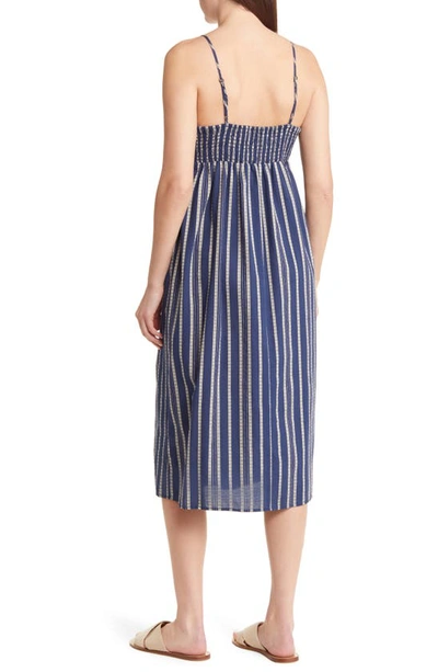 Treasure & Bond V-neck Cutout Stripe Cotton Sundress In Blue Artisan Stripe