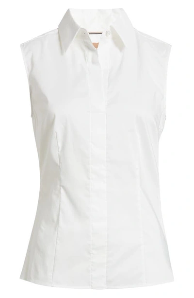 Shop Hugo Boss Bashivah Sleeveless Cotton Blend Blouse In Bright White