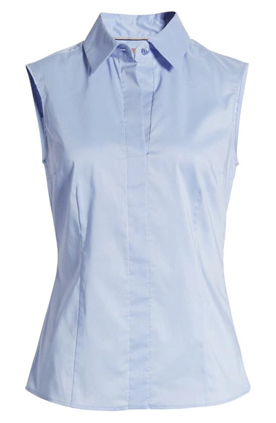 Shop Hugo Boss Bashivah Sleeveless Cotton Blend Blouse In Light/ Pastel Blue