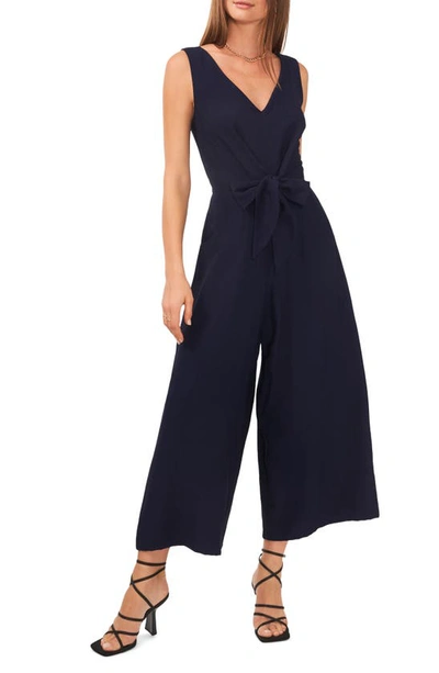 Shop Vince Camuto Tie Front Wide Leg Jumpsuit In Classic Navy