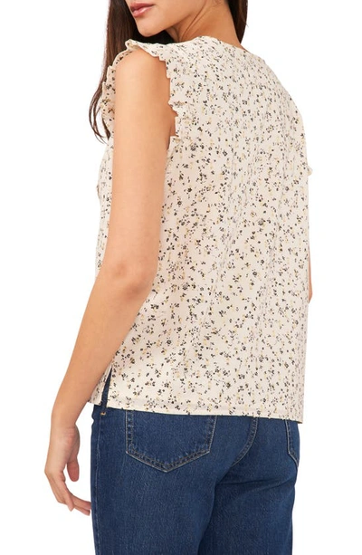 Shop Vince Camuto Floral Print Ruffle Tie Neck Top In Birch