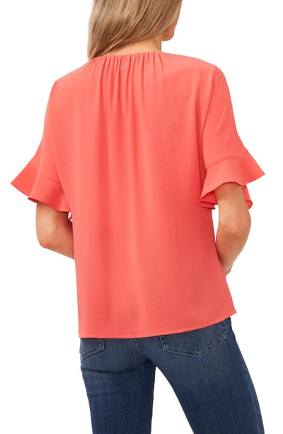 Shop Cece Ruffle Sleeve Crepe Blouse In Calypso Coral
