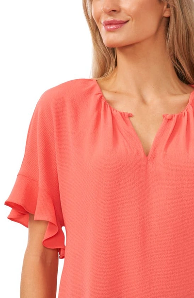 Shop Cece Ruffle Sleeve Crepe Blouse In Calypso Coral