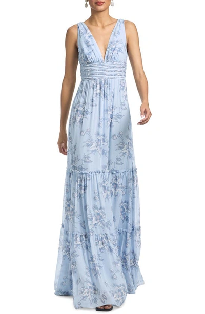 Shop Sachin & Babi Justine Tiered Chiffon Gown In Iced Narcissus
