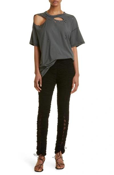 Shop Interior Bea Lace-up Ruched Skinny Pants In Matte Black