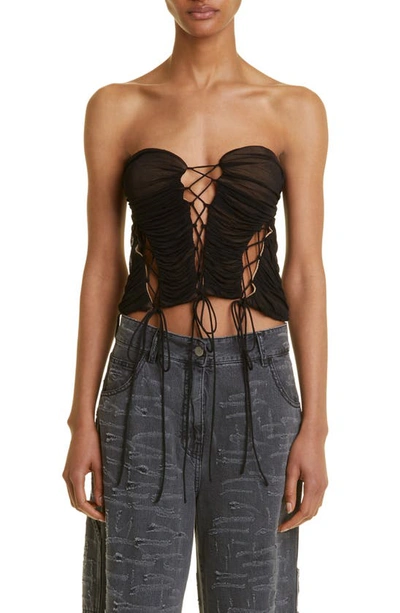 Shop Interior Bea Strapless Lace-up Bustier Top In Matte Black