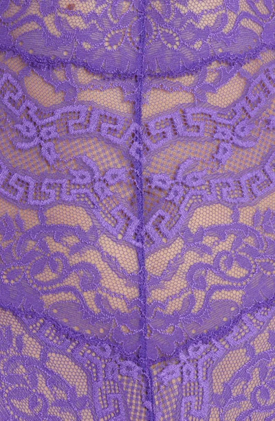 Shop Versace Lace & Satin Bodysuit In Bright Dark Orchid