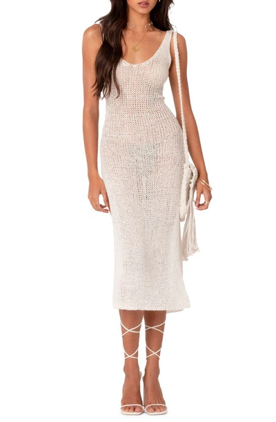 Shop Edikted Nevea Open Back Knit Cover-up Midi Dress In Cream