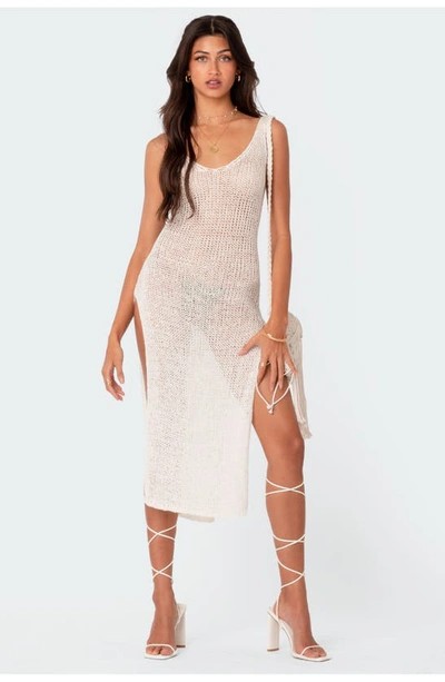 Shop Edikted Nevea Open Back Knit Cover-up Midi Dress In Cream