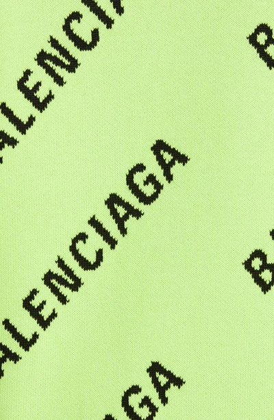 Shop Balenciaga Logo Jacquard Cotton Blend Sweater In Acid Green/ Black