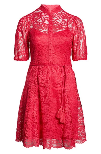 Shop Tahari Asl Scallop Hem Lace Dress In Raspberry