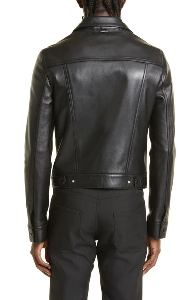 Shop Courrèges Lambskin Leather Trucker Jacket In Black