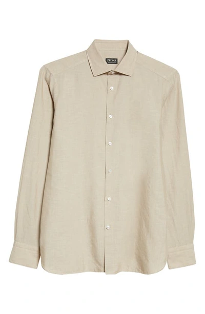 Shop Zegna Crossover Cotton, Linen & Silk Button-up Shirt In Beige