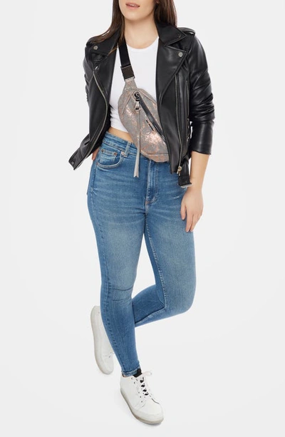 Shop Aimee Kestenberg Milan Leather Belt Bag In Rose Gold Denim