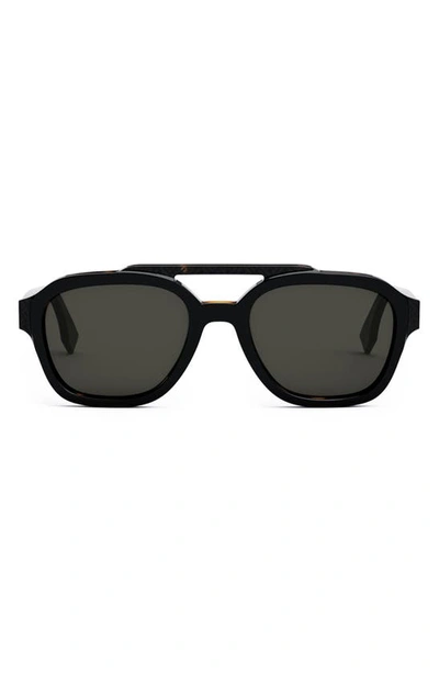 Shop Fendi The  Bilayer 52mm Geometric Sunglasses In Shiny Black / Smoke