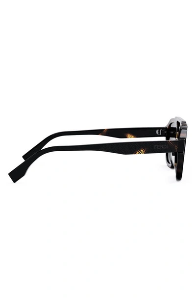 Shop Fendi The  Bilayer 52mm Geometric Sunglasses In Shiny Black / Smoke