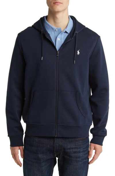 Shop Polo Ralph Lauren Double Knit Zip-up Hoodie In Aviator Navy