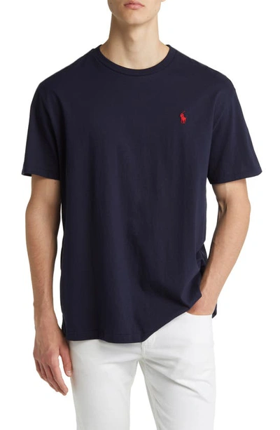 Polo Ralph Lauren Blue Crewneck T-shirt With Pony Embroidery On The Front In Blue