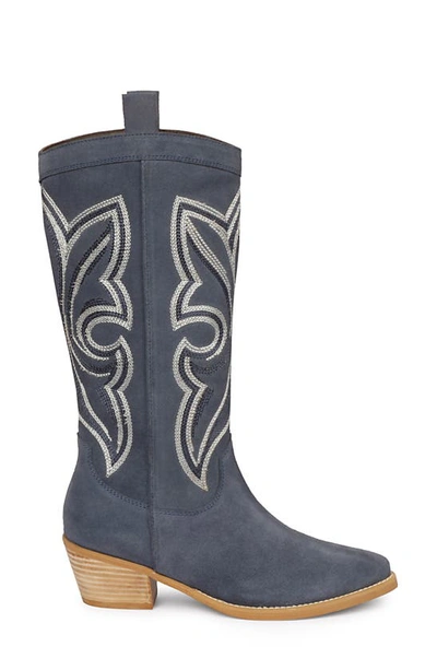 Shop Saint G Martina Pointed Toe Western Boot In Denim