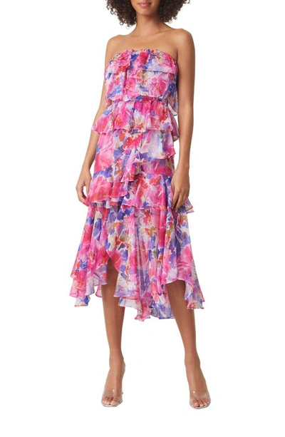 Shop Misa Luciana Floral Strapless Tiered Dress In In Full Bloom