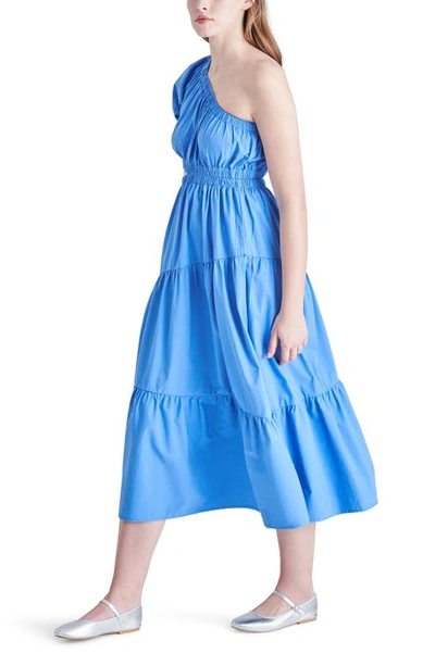 Shop Steve Madden Leena Cutout One-shoulder Cotton Midi Dress In Indigo