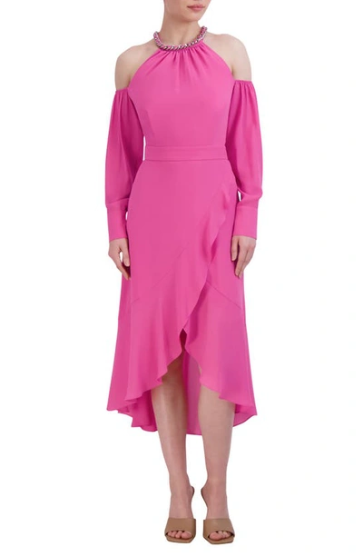 Shop Bcbgmaxazria Cold Shoulder Long Sleeve Dress In Pink
