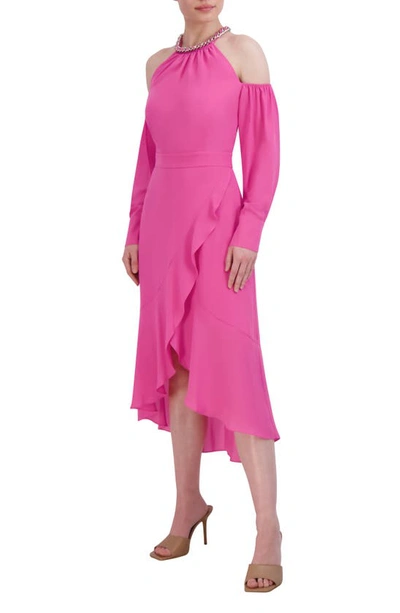 Shop Bcbgmaxazria Cold Shoulder Long Sleeve Dress In Pink