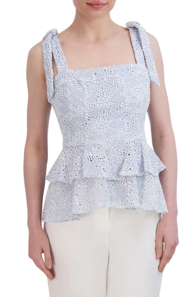 Shop Bcbgmaxazria Ruffle Embroidered Eyelet Camisole Top In Heather Blue