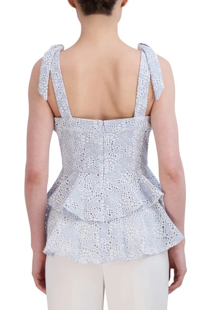 Shop Bcbgmaxazria Ruffle Embroidered Eyelet Camisole Top In Heather Blue