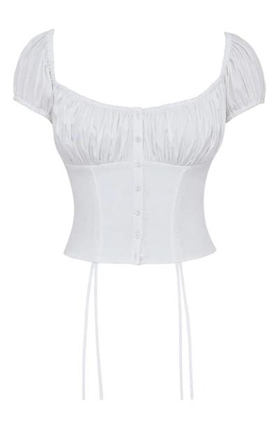 House Of Cb Kitty Puff Sleeve Corset Crop Top In White