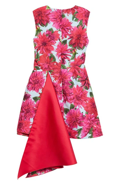 Shop Oscar De La Renta Floral Drape Detail Sleeveless Dress In Fuchsia/ Blue