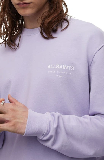 Shop Allsaints Underground Logo Organic Cotton Graphic Sweatshirt In Lavender Lilac/ White