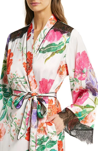 Shop Kilo Brava Floral Lace Trim Satin Robe In Embroidered Floral Print