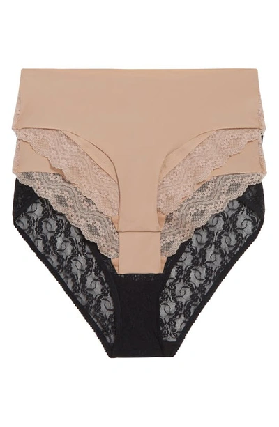 B.tempt'd By Wacoal Assorted 3-pack Lace Kiss High Cut Briefs In B.bare Basic 1