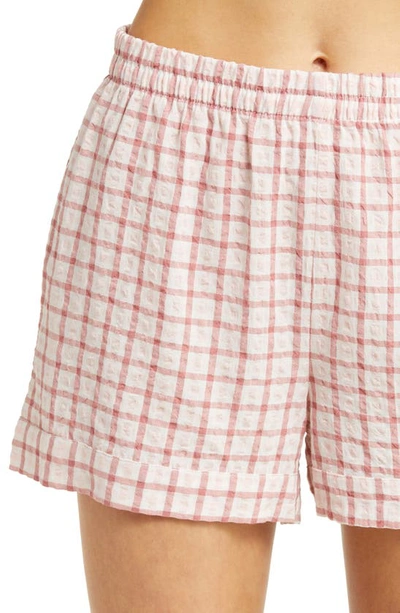 Shop Papinelle Gingham Cotton Blend Seersucker Short Pajamas In Cinnamon Pink Gingham