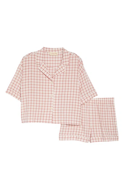 Shop Papinelle Gingham Cotton Blend Seersucker Short Pajamas In Cinnamon Pink Gingham