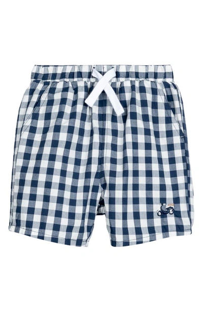 Shop Miles The Label Gingham Check Organic Cotton Drawstring Shorts In 604 Navy