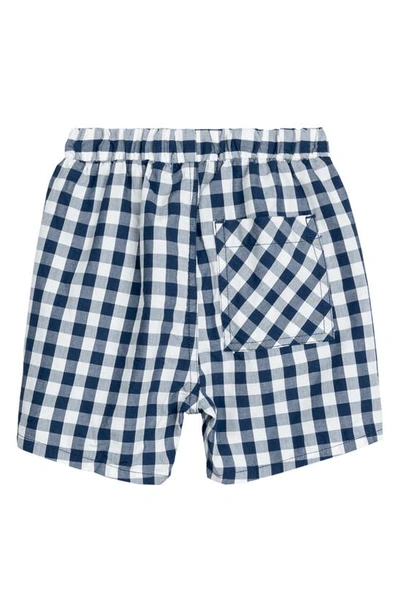 Shop Miles The Label Gingham Check Organic Cotton Drawstring Shorts In 604 Navy