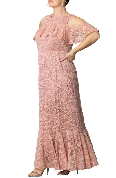 Shop Kiyonna Riviera Lace Evening Gown In Blush