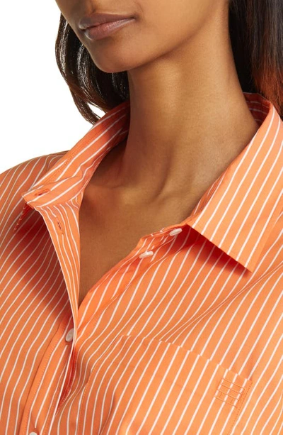 Shop Frame The Oversize Pinstripe Shirt In Bright Tangerine Multi