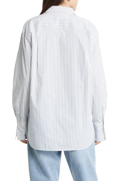 Shop Frame The Oversize Pinstripe Shirt In Cobalt Multi