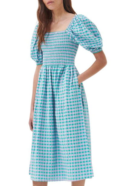 Shop Barbour Geranium Gingham Cotton Seersucker Dress In Blue Multi