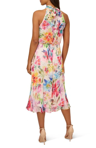 Shop Adrianna Papell Floral Mock Neck Chiffon Midi Dress In Ivory Multi