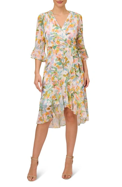 Shop Adrianna Papell Floral Faux Wrap Dress In Ivory Multi