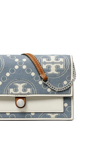 Shop Tory Burch T Monogram Denim Wallet Crossbody In Pearl Blue