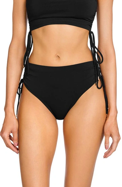 Shop Robin Piccone Aubrey Ruched High Waist Bikini Bottoms In Black