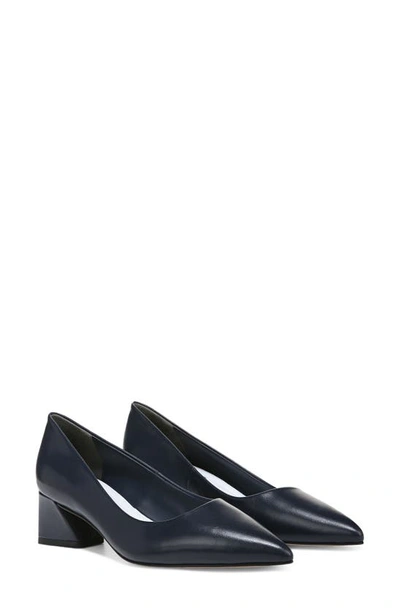 Franco Sarto Racer-pump Pointed Toe Block Heel Pumps In Navy