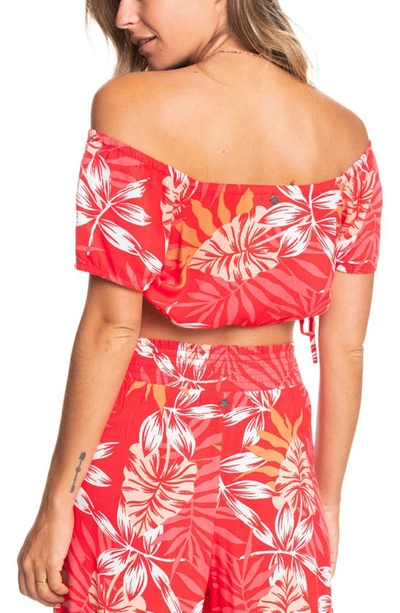 Shop Roxy Dear Amor Ruched Crop Top In Hibiscus Seaside Tropics V1