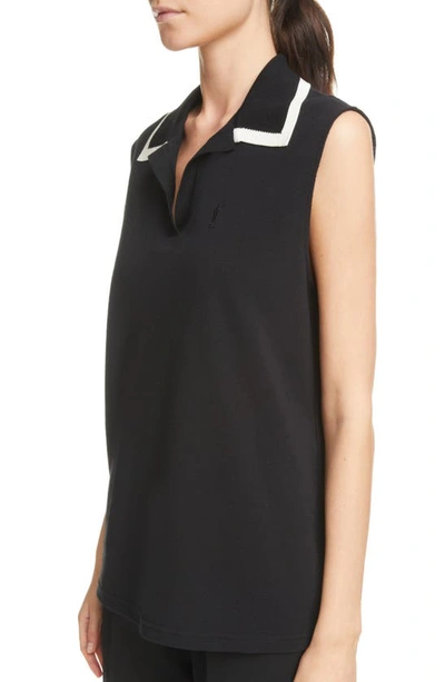 Shop Saint Laurent Cotton Blend Piqué Sleeveless Polo Shirt In Noir/ Naturel
