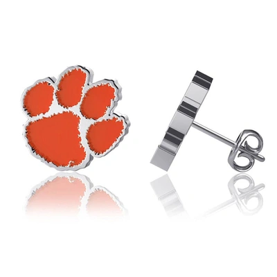 Shop Dayna Designs Clemson Tigers Enamel Post Earrings In Silver